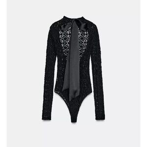 Zara SATIN BOW LACE BODYSUIT
